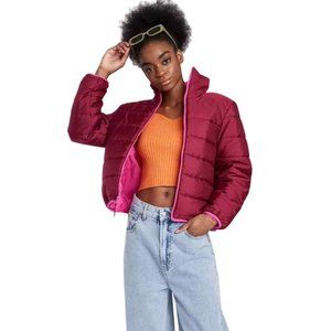 Wild Fable NEW Women's Large Berry Red Polyester Full Zipper Puffer Coat Jacket